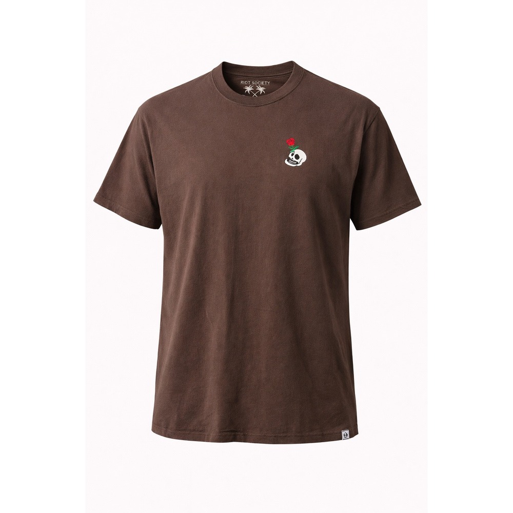 Riot Society T Shirt Men XXL Brown Skull Rose Graphic Cotton Short Sleeve - Picture 1 of 9